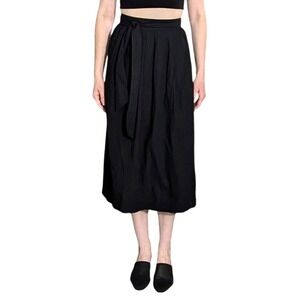 Horses Atelier Black Cotton Wrap Midi Skirt Pleated Tie Waist Size 1 (XS)